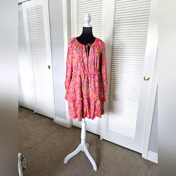 House of Harlow 1960 Dresses | House of Harlow 1960 Pink Tierd Ruffle Floral Boho Mini Spring or Summer Dress S | Color: Orange/Pink | Size: S |